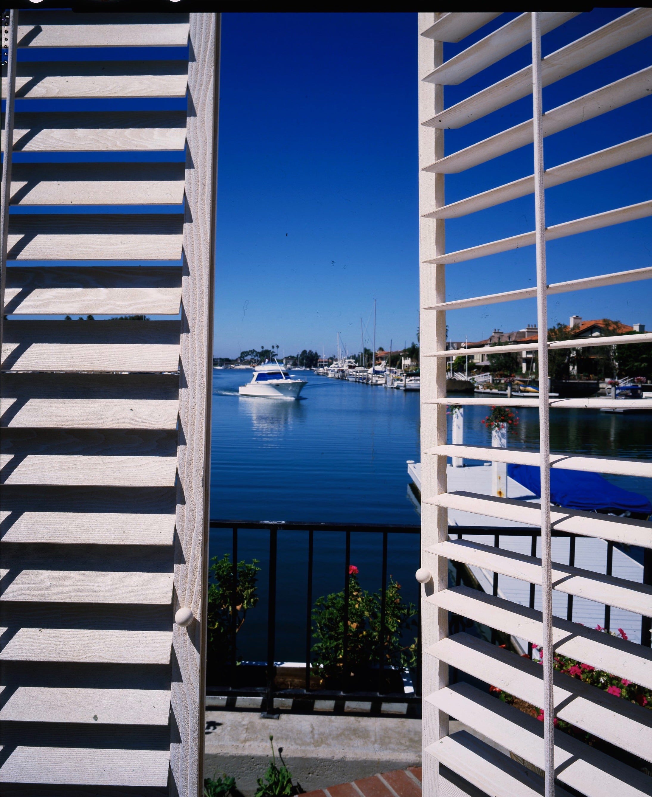 Outdoor White Window Blinds With Sea View