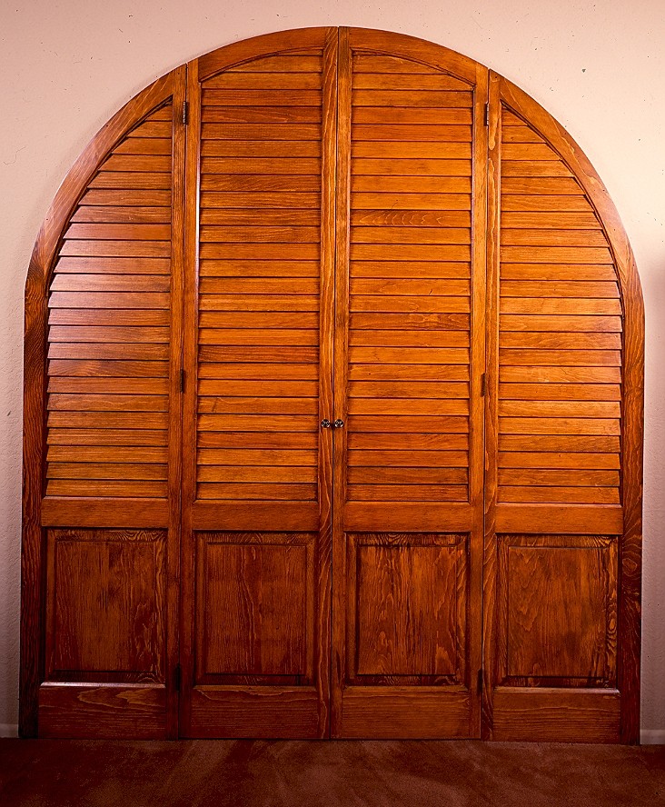 Orange Wooden Arch Window Shutter